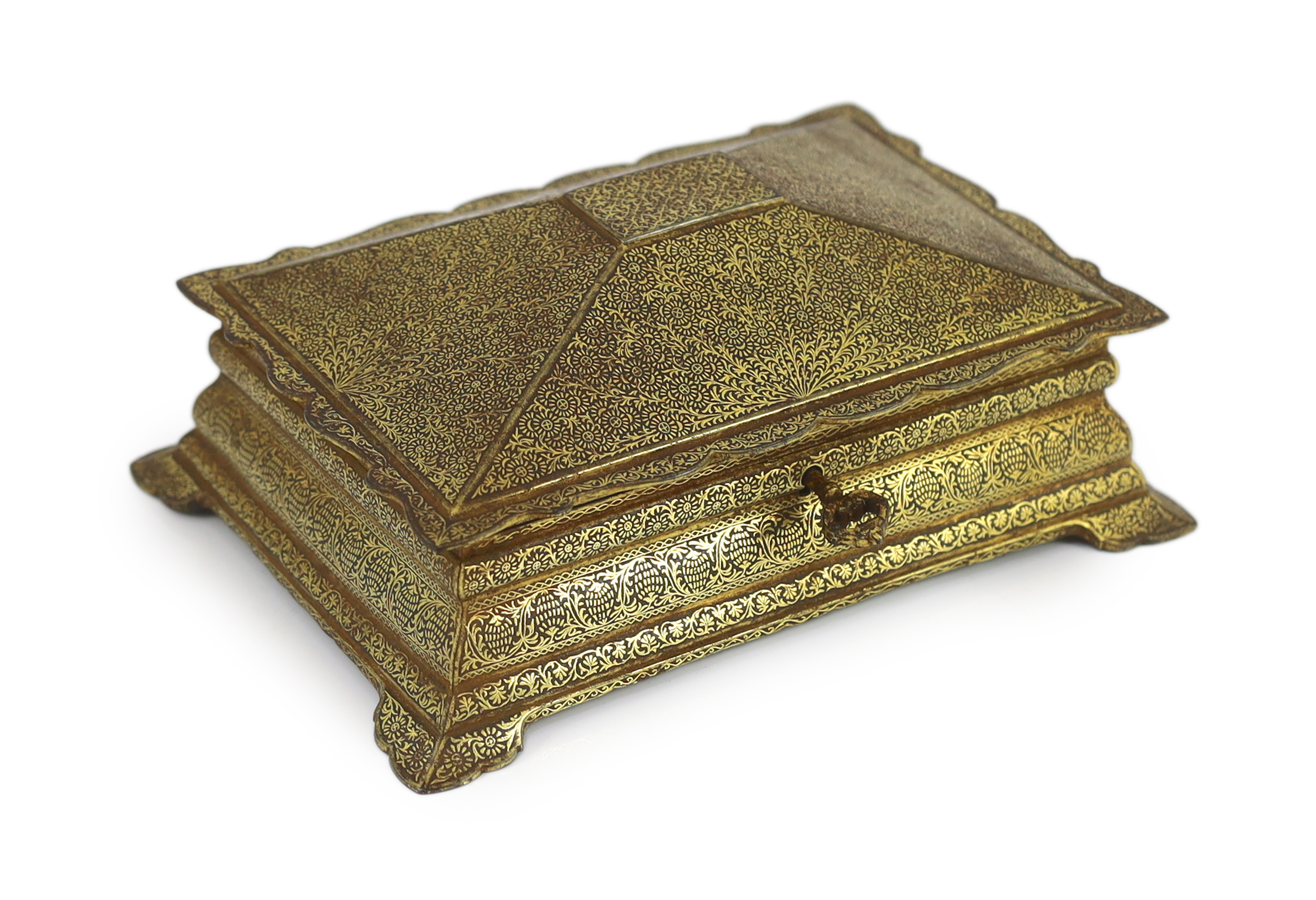 An Indian gold damascened iron box, 19th century